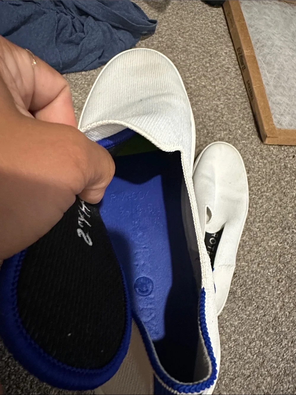 Rothy's White Slip-On Knit Loafers with Navy Insole Detail